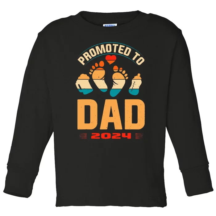 Promoted To Daddy 2024 Vintage Soon To Be New Dad Father Day Toddler Long Sleeve Shirt