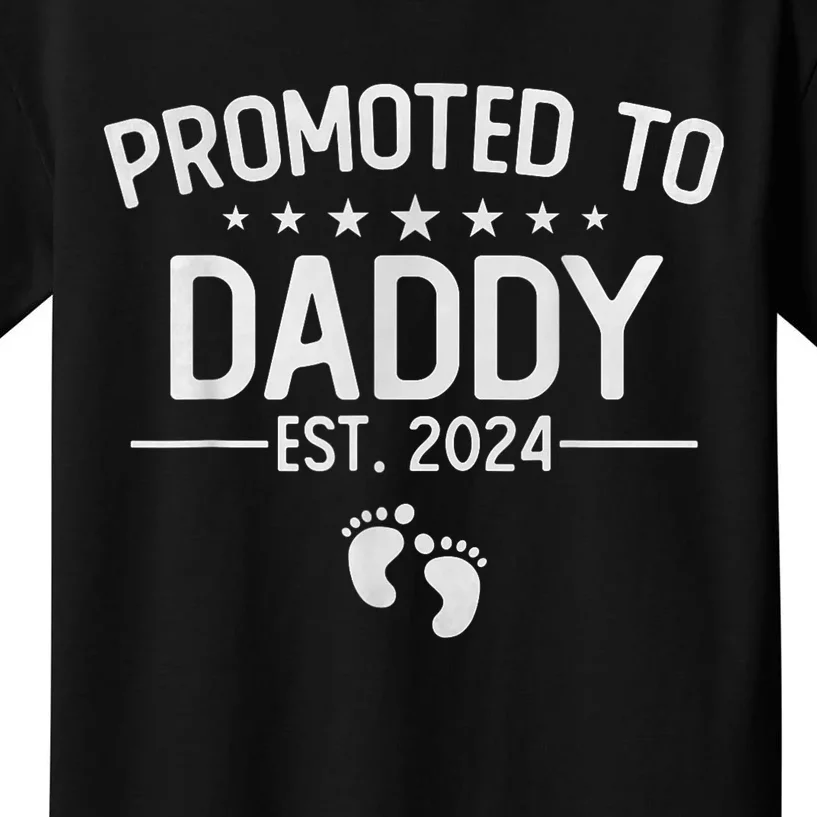 Promoted To Daddy 2024 Funny Humor New Dad Baby First Time Fathers Day Kids T-Shirt