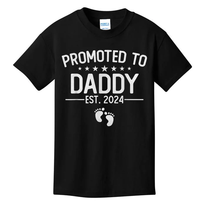 Promoted To Daddy 2024 Funny Humor New Dad Baby First Time Fathers Day Kids T-Shirt