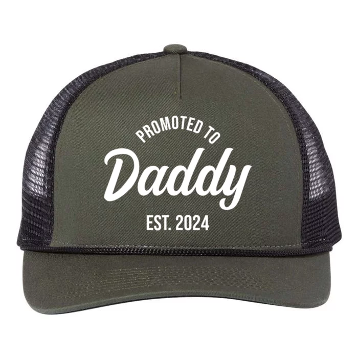 Promoted To Daddy 2024 Funny Humor New Dad Baby First Time Fathers Day Retro Rope Trucker Hat Cap