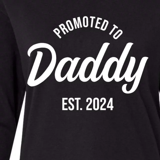 Promoted To Daddy 2024 Funny Humor New Dad Baby First Time Fathers Day Womens Cotton Relaxed Long Sleeve T-Shirt