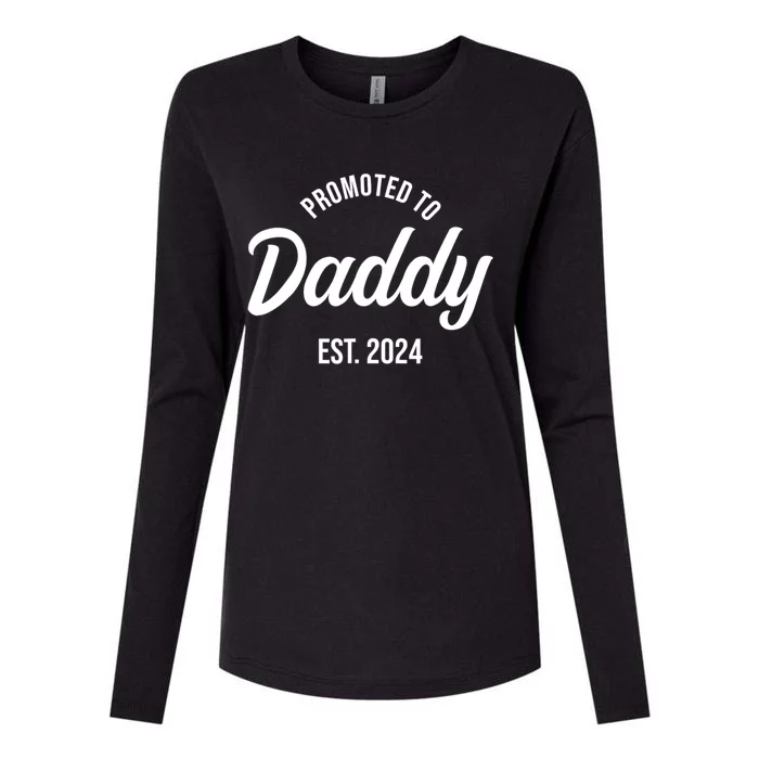 Promoted To Daddy 2024 Funny Humor New Dad Baby First Time Fathers Day Womens Cotton Relaxed Long Sleeve T-Shirt