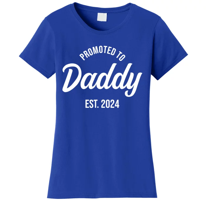 Promoted To Daddy 2024 Funny Humor New Dad Baby First Time Fathers Day Women's T-Shirt