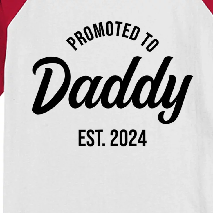 Promoted To Daddy 2024 Funny Humor New Dad Baby First Time Fathers Day Kids Colorblock Raglan Jersey