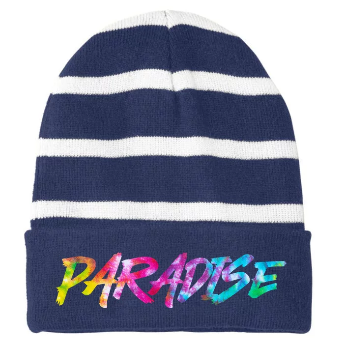 Paradise Tie Dye Colors Striped Beanie with Solid Band