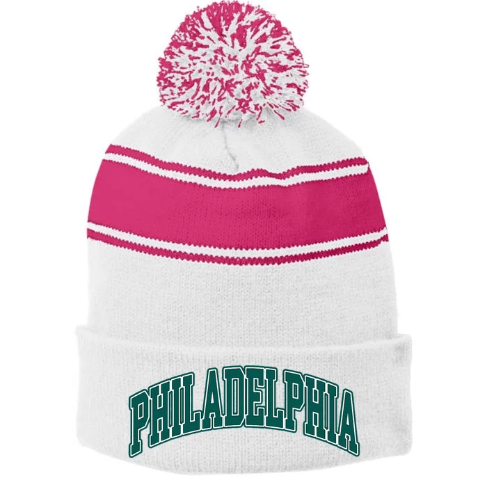 Philadelphia Throwback Design Print Classic Stripe Pom Pom Beanie