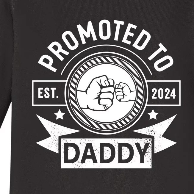 Promoted To Daddy Est 2024 Soon To Be Daddy Funny Pregnancy Announcement Baby Long Sleeve Bodysuit