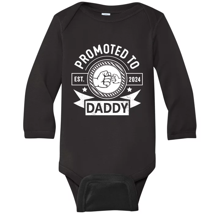 Promoted To Daddy Est 2024 Soon To Be Daddy Funny Pregnancy Announcement Baby Long Sleeve Bodysuit