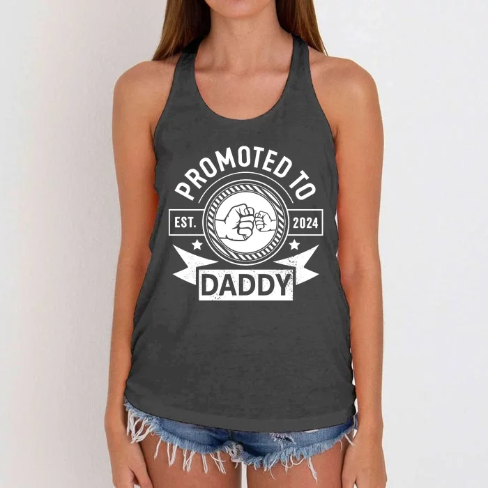 Promoted To Daddy Est 2024 Soon To Be Daddy Funny Pregnancy Announcement Women's Knotted Racerback Tank