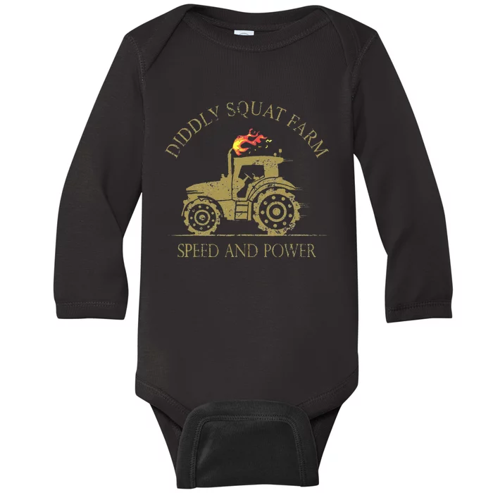 Perfect Tractor Design Diddly Squat Farm Speed And Power Baby Long Sleeve Bodysuit