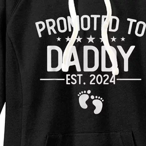 Promoted To Daddy 2024 Funny Humor New Dad Baby First Time Fathers Day Women's Fleece Hoodie