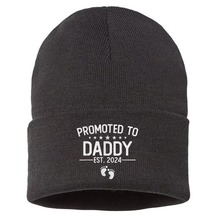 Promoted To Daddy 2024 Funny Humor New Dad Baby First Time Fathers Day Sustainable Knit Beanie