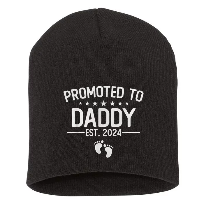 Promoted To Daddy 2024 Funny Humor New Dad Baby First Time Fathers Day Short Acrylic Beanie