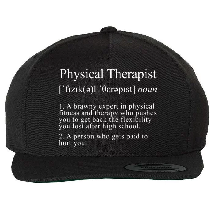 Physical Therapist Definition Funny PT Physical Therapy Wool Snapback Cap