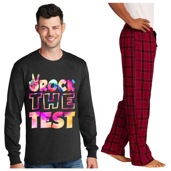 Peace Tie Dye Rock The Test Happy Testing Day Teacher Lover Long Sleeve Pajama Set