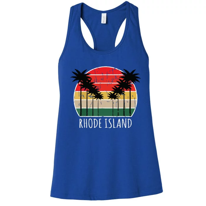 Palm Tree Distressed Rhode Island Beach Sunset Design Women's Racerback Tank