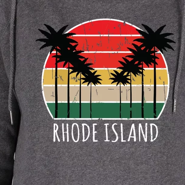 Palm Tree Distressed Rhode Island Beach Sunset Design Womens Funnel Neck Pullover Hood