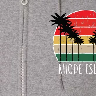 Palm Tree Distressed Rhode Island Beach Sunset Design Full Zip Hoodie