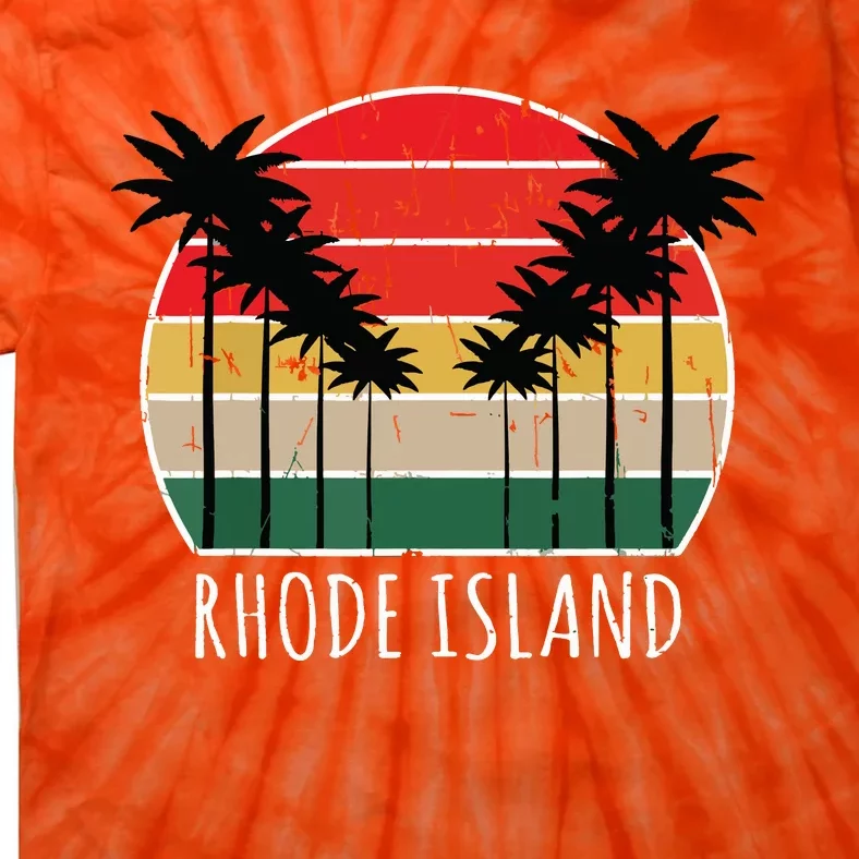 Palm Tree Distressed Rhode Island Beach Sunset Design Tie-Dye T-Shirt