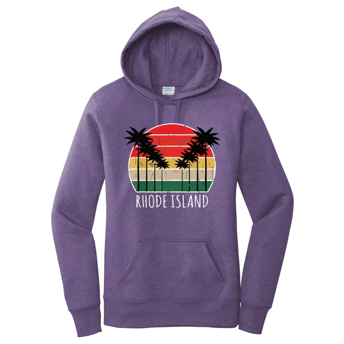 Palm Tree Distressed Rhode Island Beach Sunset Design Women's Pullover Hoodie