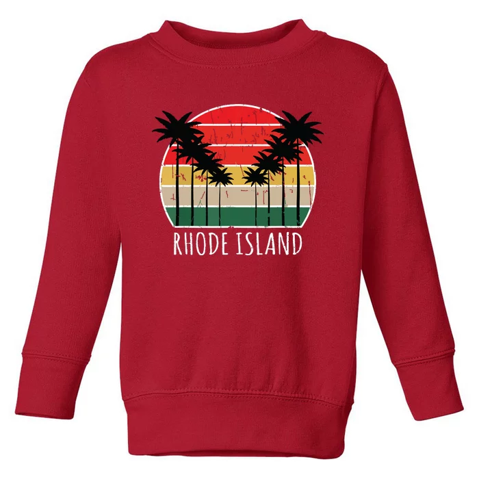 Palm Tree Distressed Rhode Island Beach Sunset Design Toddler Sweatshirt