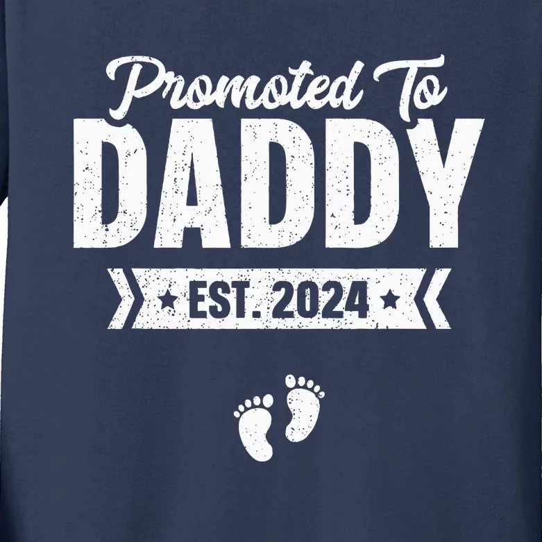 Promoted To Daddy Est. 2024 Baby Gift For New Daddy Kids Long Sleeve Shirt