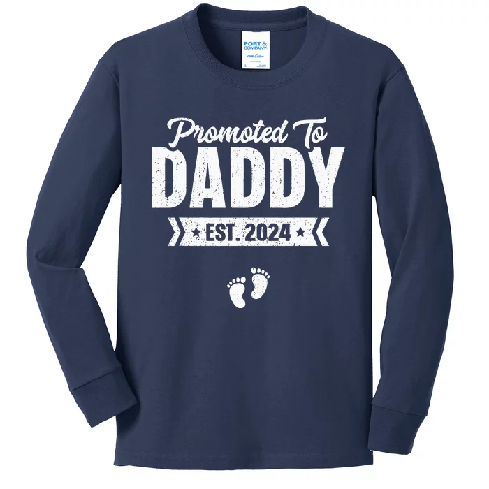 Promoted To Daddy Est. 2024 Baby Gift For New Daddy Kids Long Sleeve Shirt