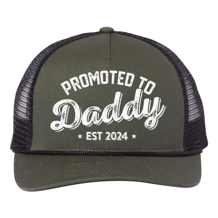 Promoted To Daddy Est. 2024 New Dad New Birth Fathers Day Retro Rope Trucker Hat Cap