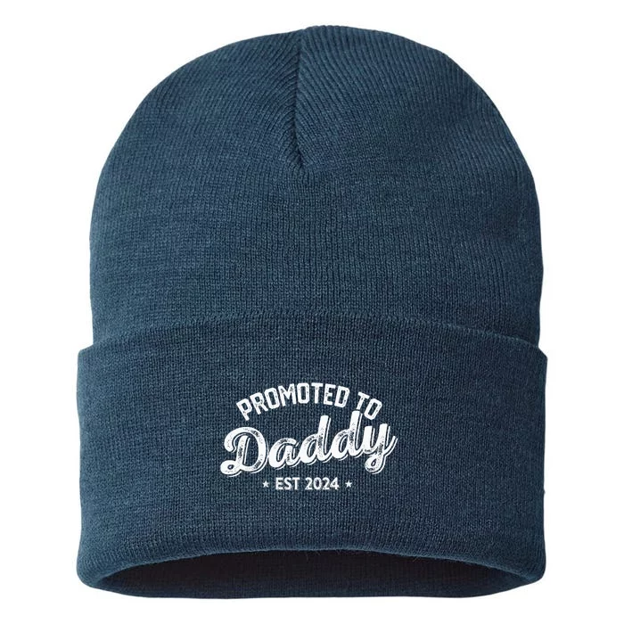 Promoted To Daddy Est. 2024 New Dad New Birth Fathers Day Sustainable Knit Beanie