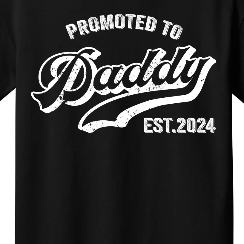 Promoted To Daddy 2024 Funny Humor New Dad Baby First Time Fathers Day Kids T-Shirt