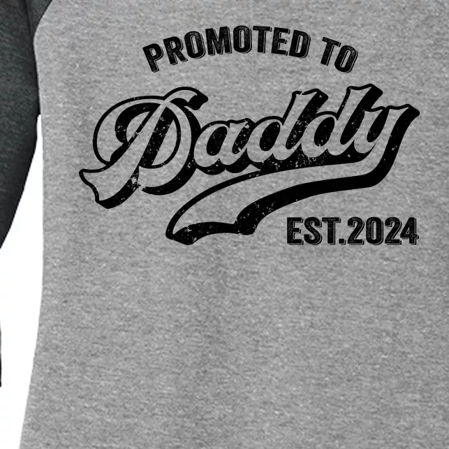 Promoted To Daddy 2024 Funny Humor New Dad Baby First Time Fathers Day Women's Tri-Blend 3/4-Sleeve Raglan Shirt