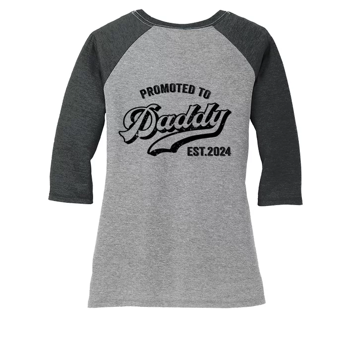 Promoted To Daddy 2024 Funny Humor New Dad Baby First Time Fathers Day Women's Tri-Blend 3/4-Sleeve Raglan Shirt