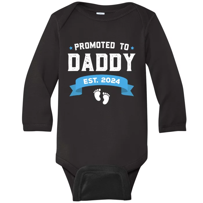 Promoted To Daddy Est. 2024 New Dad Gift First Daddy Baby Long Sleeve Bodysuit