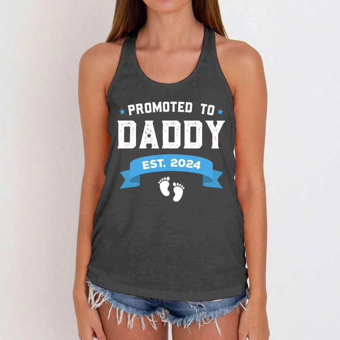 Promoted To Daddy Est. 2024 New Dad Gift First Daddy Women's Knotted Racerback Tank