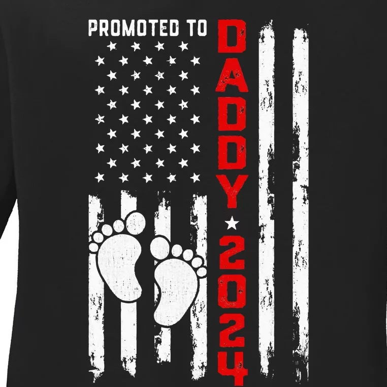 Promoted To Daddy 2024 First Time Fathers Day New Dad Gift Ladies Long Sleeve Shirt