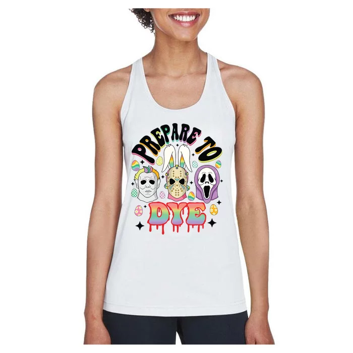 Prepare To Dye Easter Bunny Horror Movie Characters Women's Racerback Tank