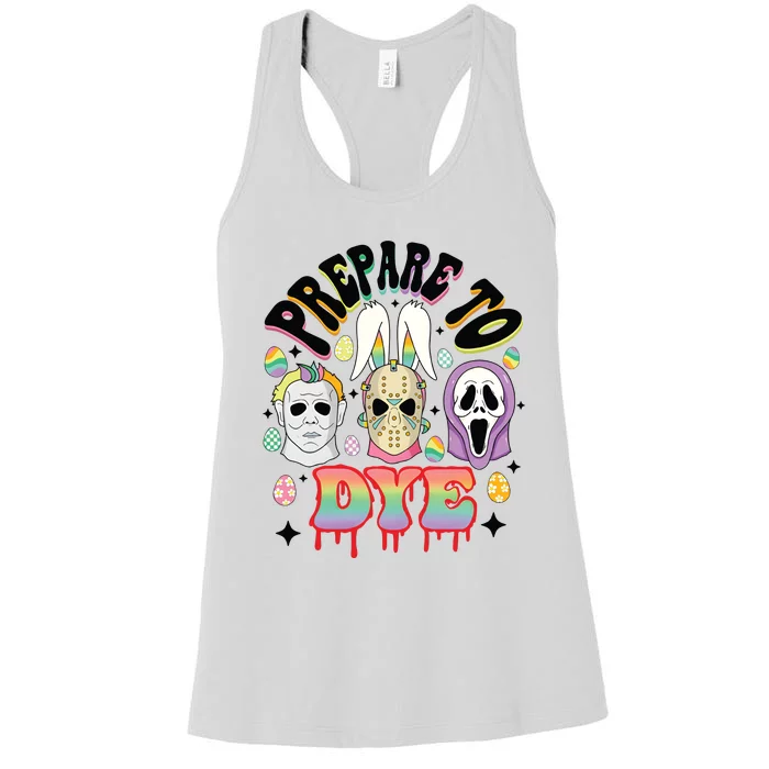 Prepare To Dye Easter Bunny Horror Movie Characters Women's Racerback Tank