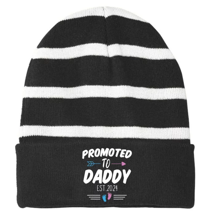 Promoted To Daddy Est 2024 Soon To Be Daddy First Time Daddy Striped Beanie with Solid Band