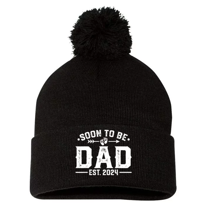 Promoted To Daddy Est 2024 Gift Soon To Be Dad 2024 Pom Pom 12in Knit Beanie