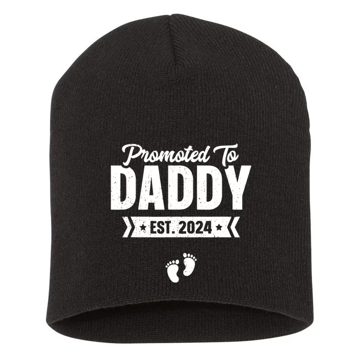 Promoted To Daddy Est 2024 Shirts Baby Gift For New Daddy Short Acrylic Beanie