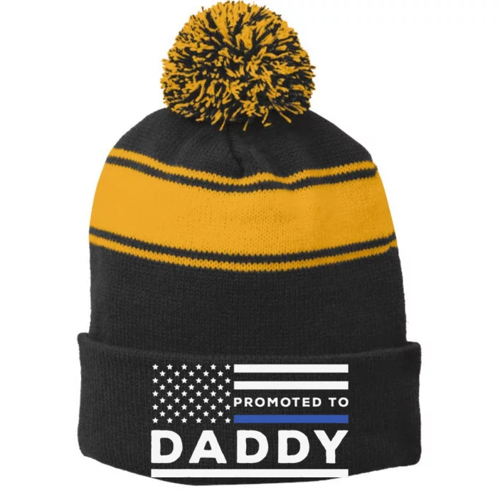 Promoted To Daddy Funny Police Officer Future Father Dad Stripe Pom Pom Beanie