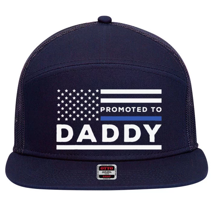 Promoted To Daddy Funny Police Officer Future Father Dad 7 Panel Mesh Trucker Snapback Hat