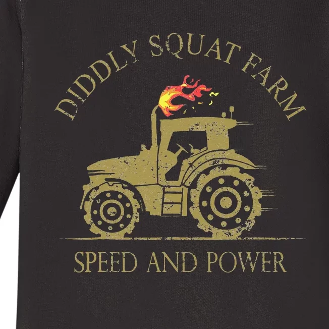 Perfect Tractor Design Diddly Squat Farm Speed And Power Baby Long Sleeve Bodysuit