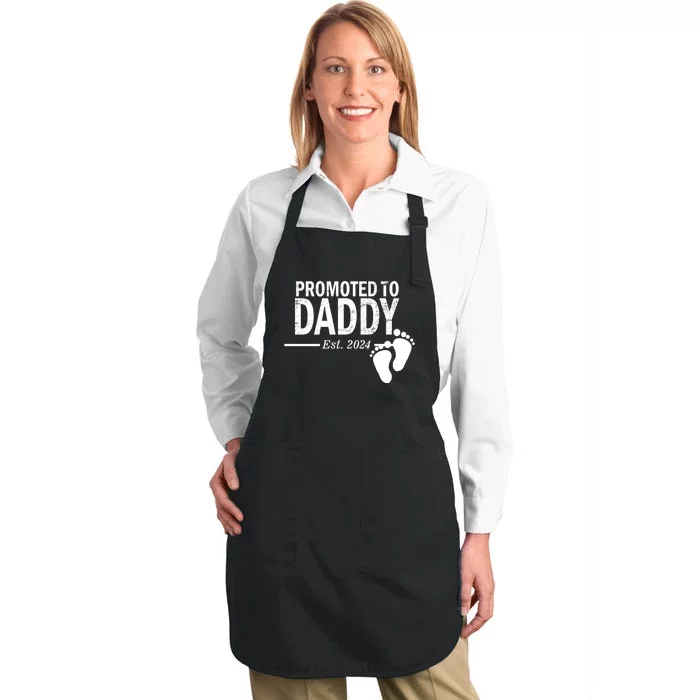 Promoted To Daddy Established 2024 New Dad Full-Length Apron With Pocket