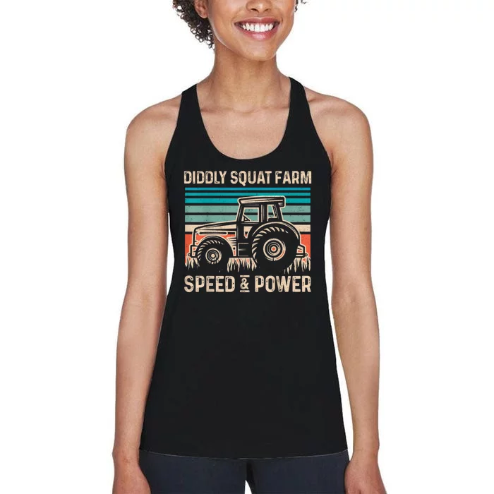 Perfect Tractor Design Diddly Squat Farm Speed And Power Vintage Retro Women's Racerback Tank