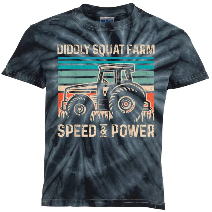 Perfect Tractor Design Diddly Squat Farm Speed And Power Vintage Retro Kids Tie-Dye T-Shirt