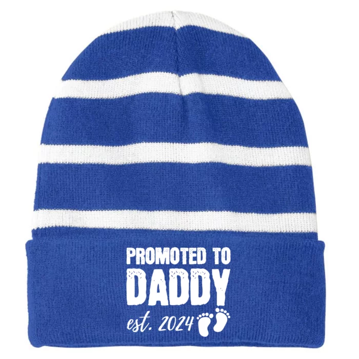 Promoted To Daddy 2024 Soon To Be Dad Husband Gift Striped Beanie with Solid Band