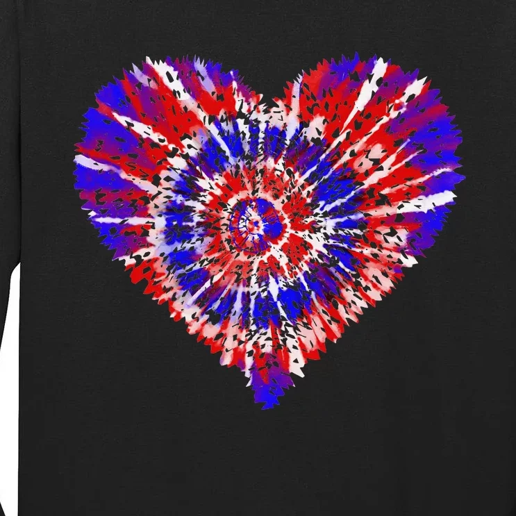 Patriotic Tie Dye Heart Red White and Blue 4th of July Tall Long Sleeve T-Shirt