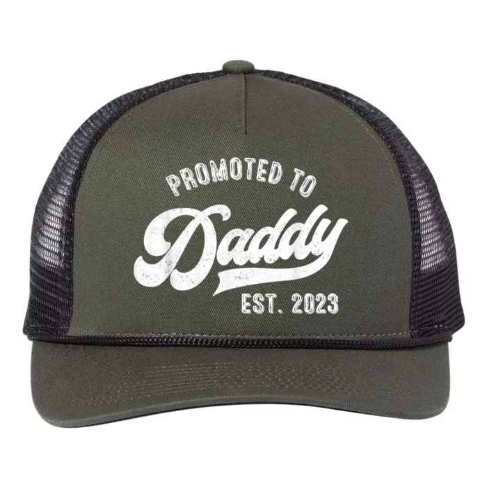 Promoted To Daddy Funny Humor New Dad Vintage Retro Rope Trucker Hat Cap