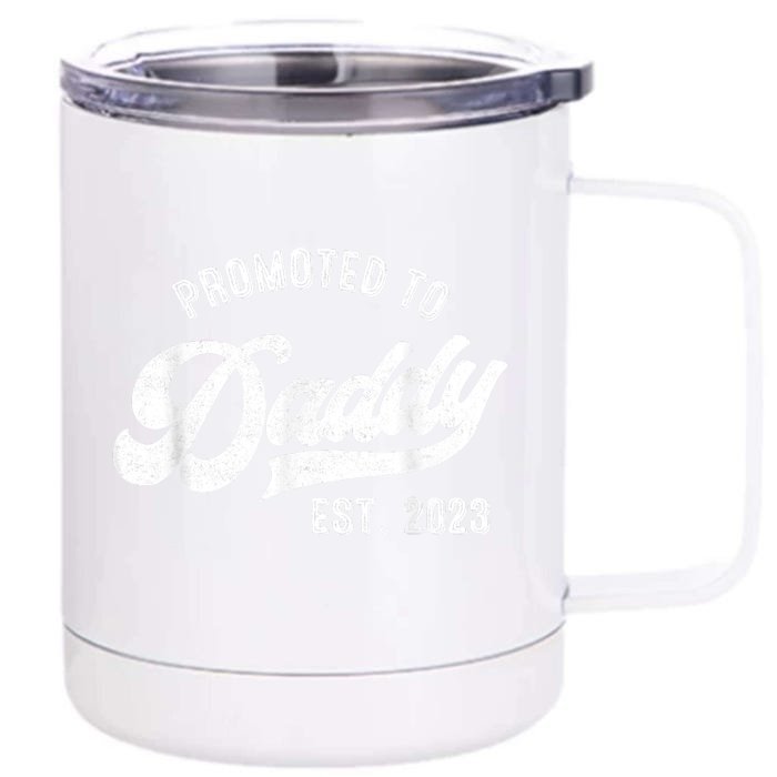 Promoted To Daddy Funny Humor New Dad Vintage Front & Back 12oz Stainless Steel Tumbler Cup